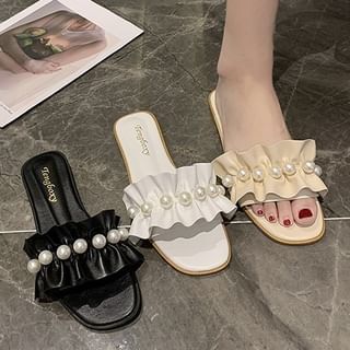 Ruffle Slide Faux Sandals Pearl