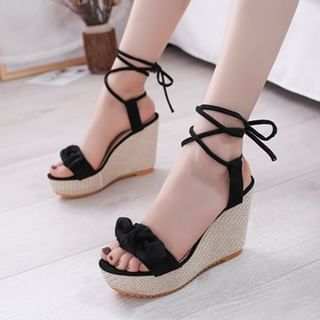 Platform Bow Wedge Sandals Tie-Up
