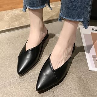 Toe Pointed Leather Mules Faux