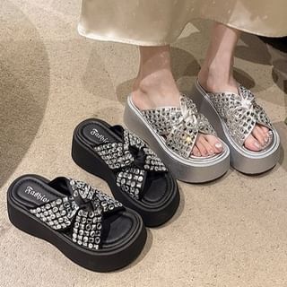 Sandals Rhinestone Platform Strap Cross