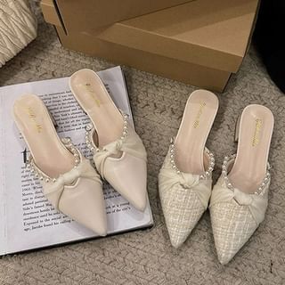Heel Faux Pearl Chunky Knot Pointed Mules Toe