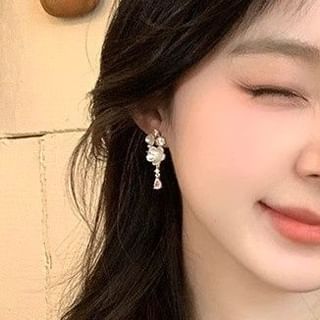 Rhinestone Drop Alloy Earring Floral