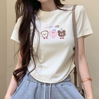 T-Shirt Embroidered Crewneck Short-Sleeve Crop