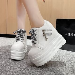 Platform Zip Wedge Sneakers Hidden Panel