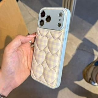 Heart Plaid Embroidered Phone Case