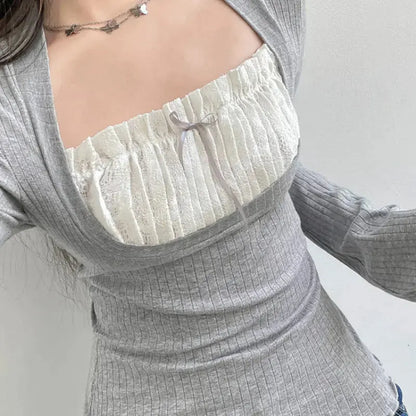 Lace Patchwork Long Sleeves Top