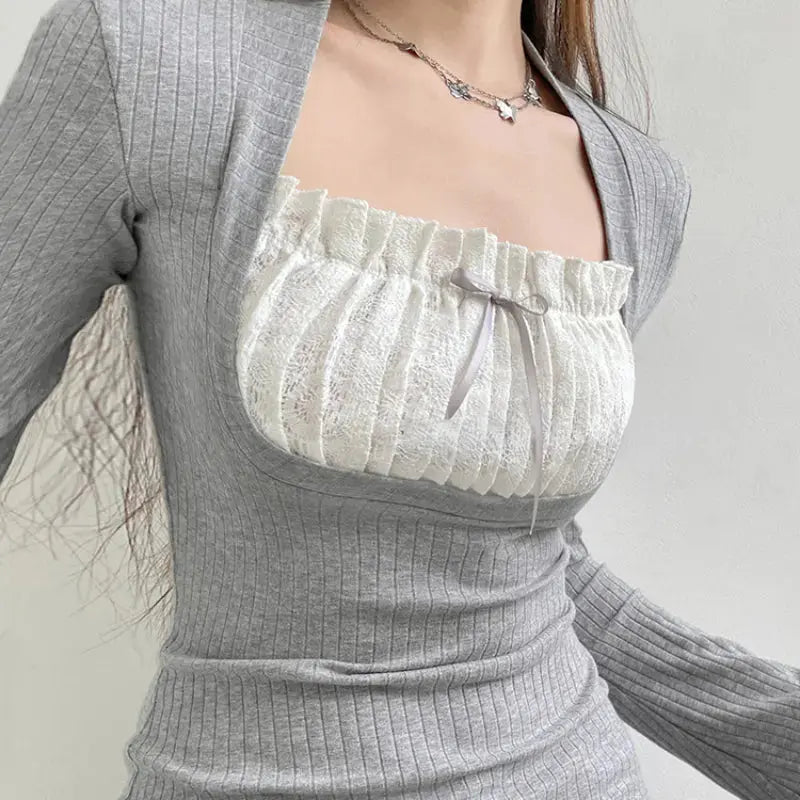 Lace Patchwork Long Sleeves Top