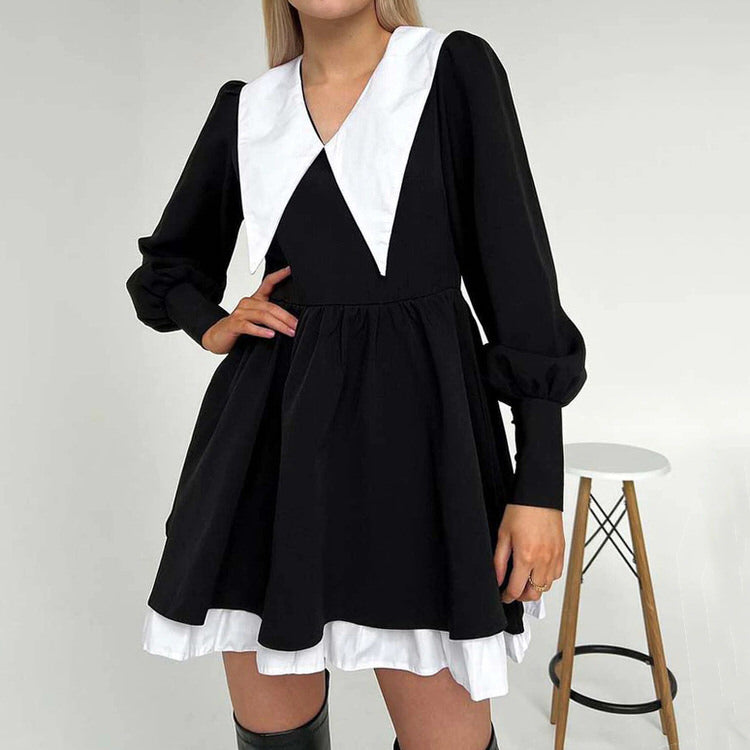 Charming Mini Black Collar Dress