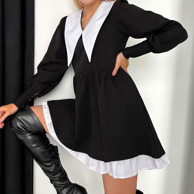 Charming Mini Black Collar Dress