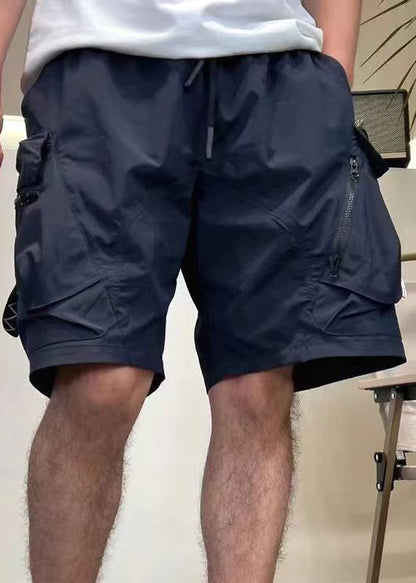 Pockets Army Green Elastic Shorts Waist Loose Summer Up Mens Zip Cotton