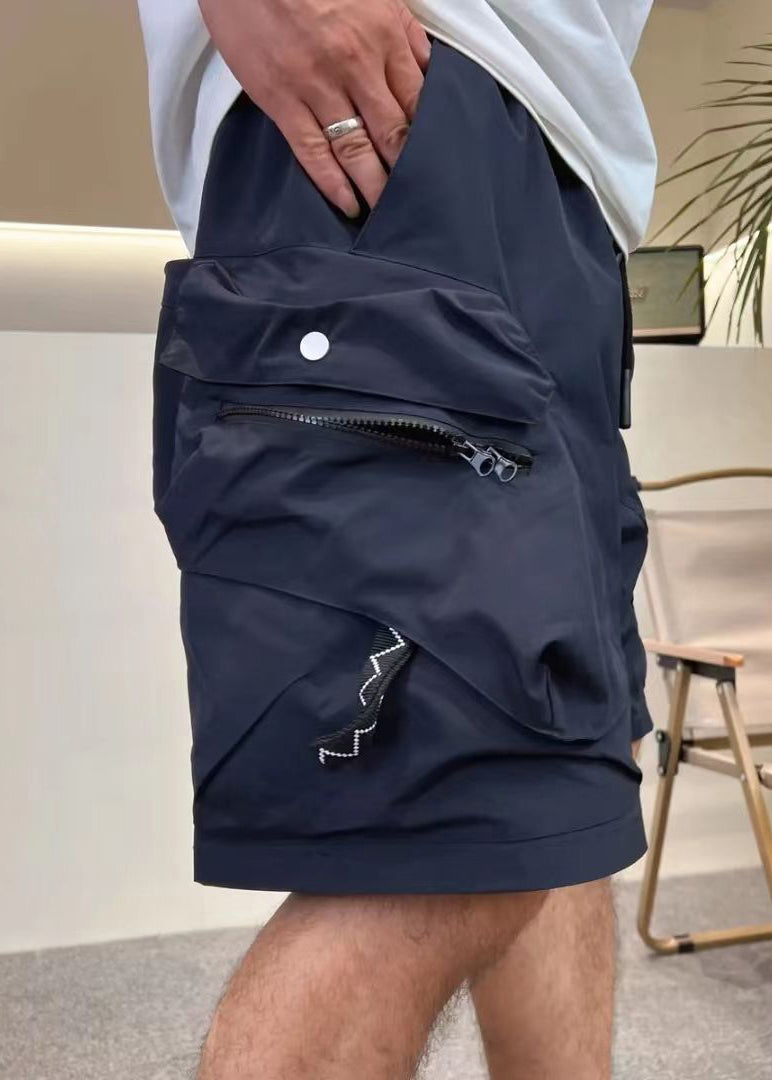 Pockets Army Green Elastic Shorts Waist Loose Summer Up Mens Zip Cotton