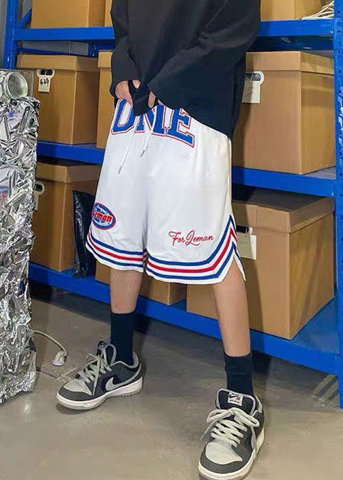 Shorts Summer Loose Men Blue Elastic Basketball Print Waist