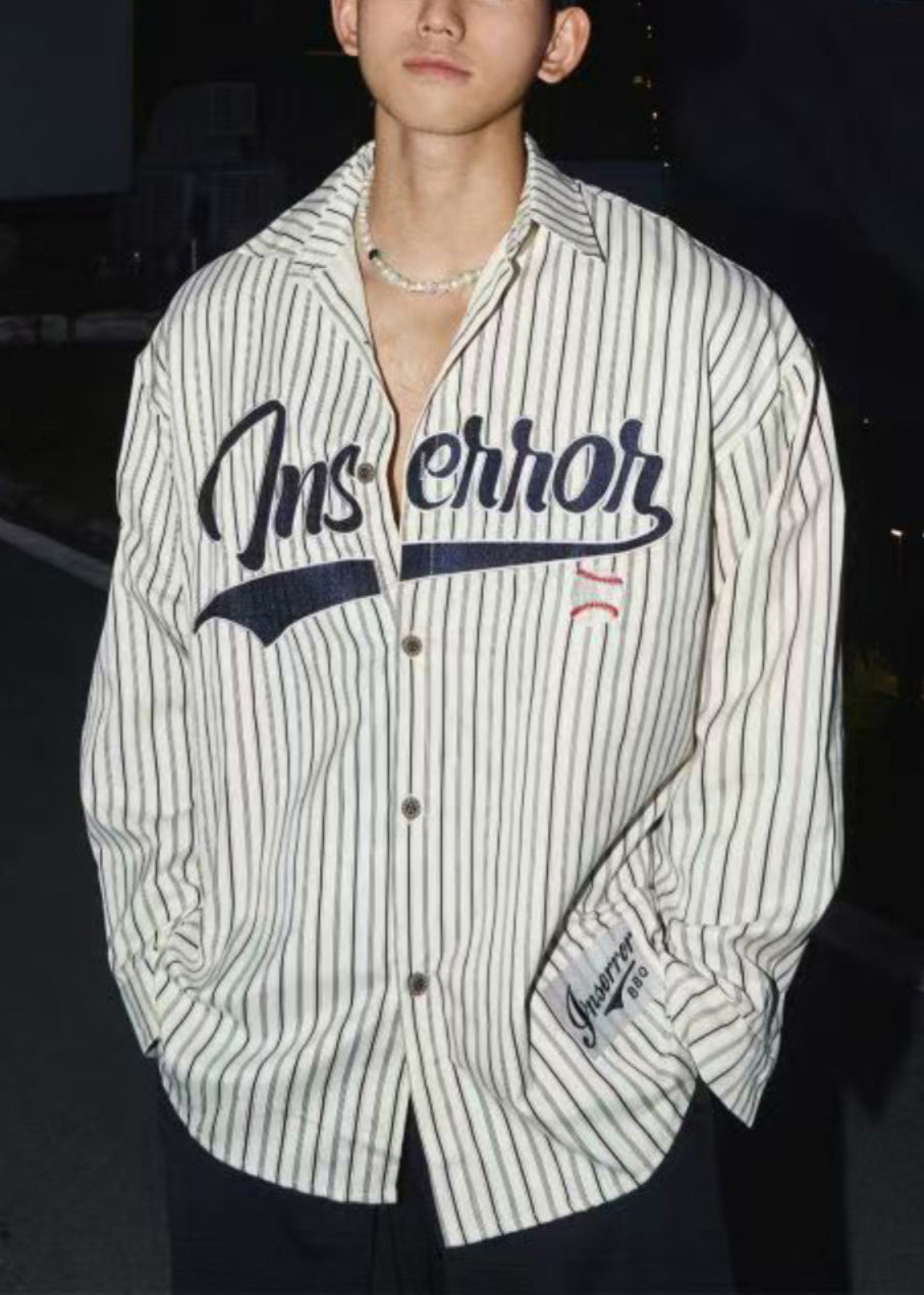 Loose Shirts Coffee Men Cotton Spring Striped Letter