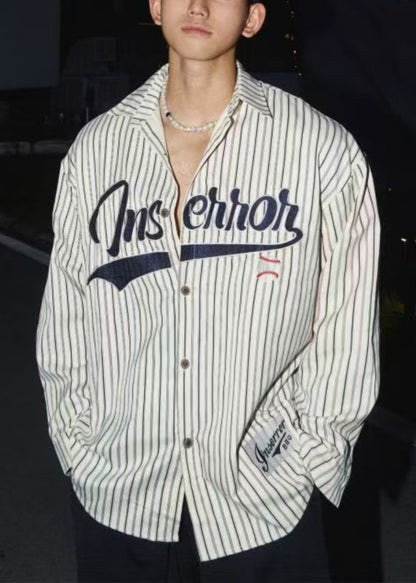 Loose Shirts Coffee Men Cotton Spring Striped Letter