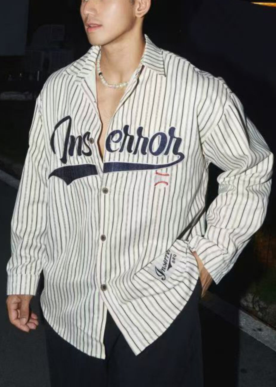 Loose Shirts Coffee Men Cotton Spring Striped Letter