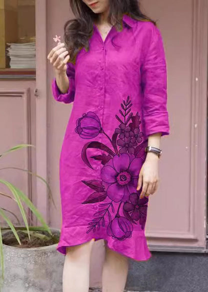 Collar Green Loose Dress Peter Shirts Long Button Print Fall Pan