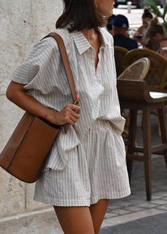 Set And Two Loose Sleeve Pan Shorts Pieces Shirts Peter Striped Short Khaki Collar