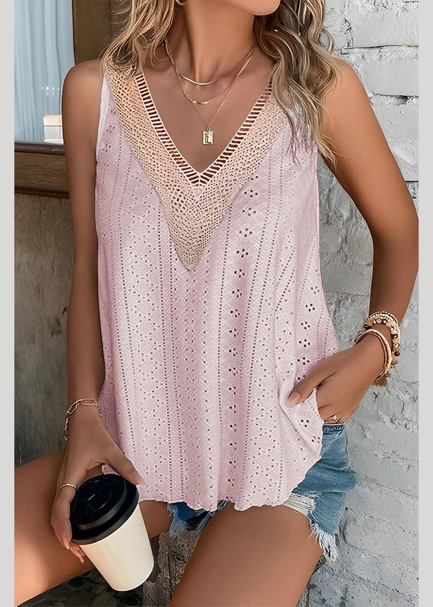 Loose Out Sleeveless Thin Pink Hollow Tank
