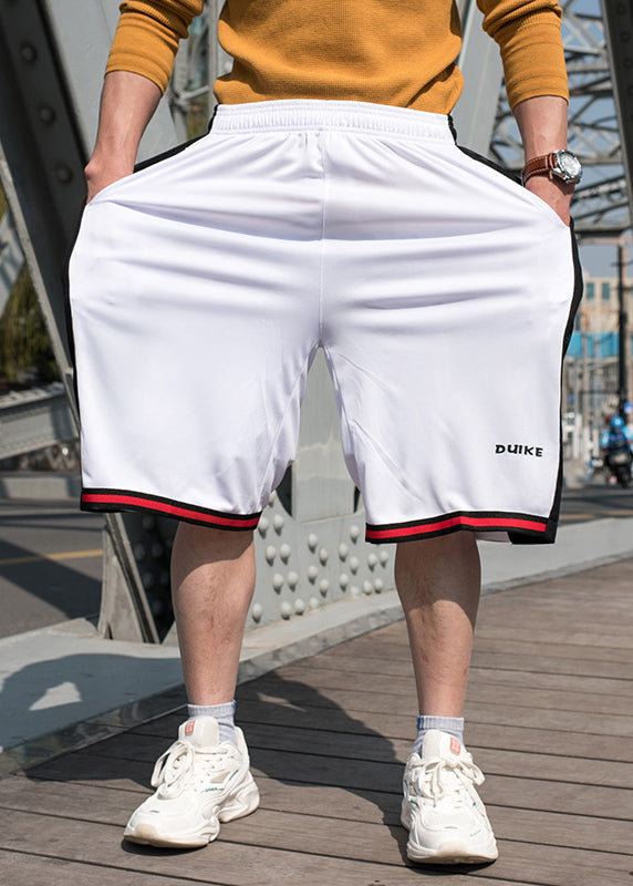 Pockets Patchwork Summer Men Loose Shorts White Elastic Basketball Waist