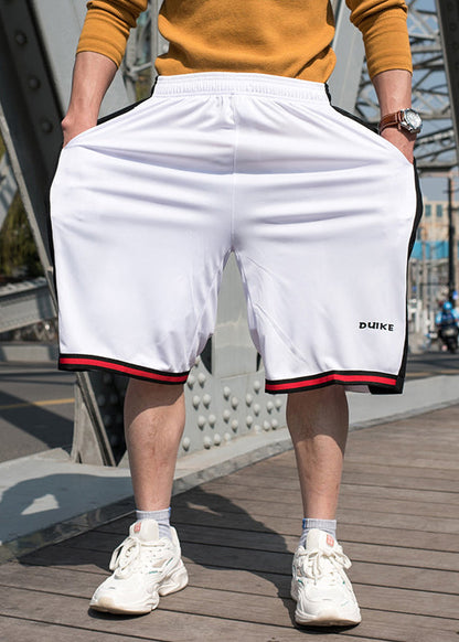 Pockets Patchwork Summer Men Loose Shorts White Elastic Basketball Waist