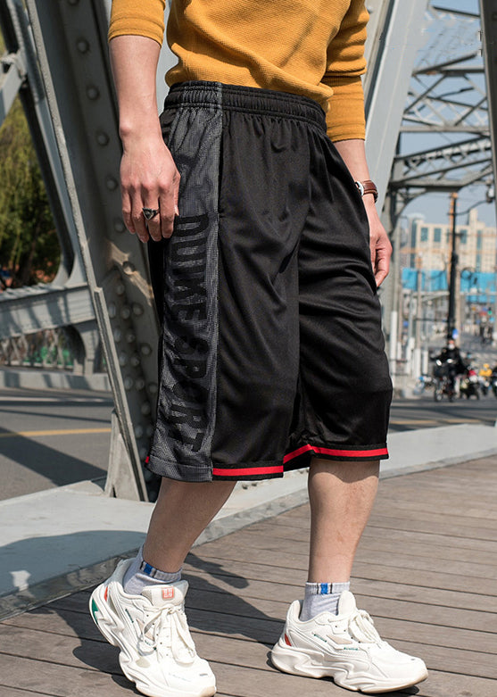 Pockets Patchwork Summer Men Loose Shorts White Elastic Basketball Waist