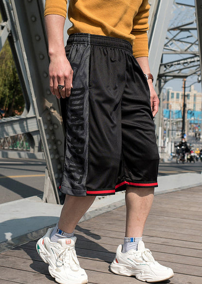 Pockets Patchwork Summer Men Loose Shorts White Elastic Basketball Waist