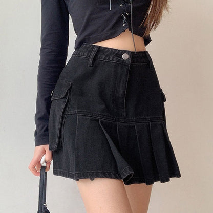 Black Campus Denim Skirt