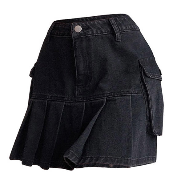 Black Campus Denim Skirt