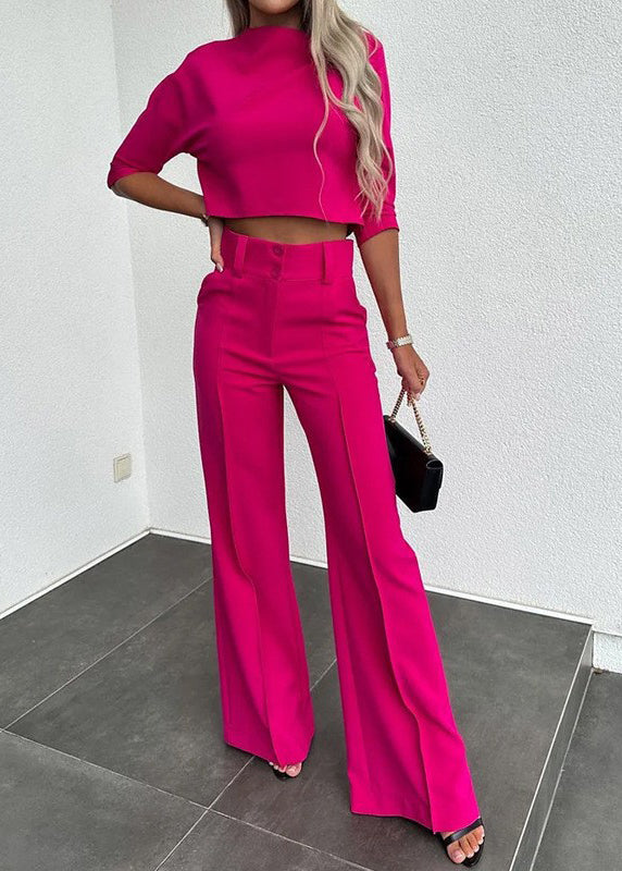 Fall Pieces Pants And Wide Leg Top Solid Set Modern Black Two