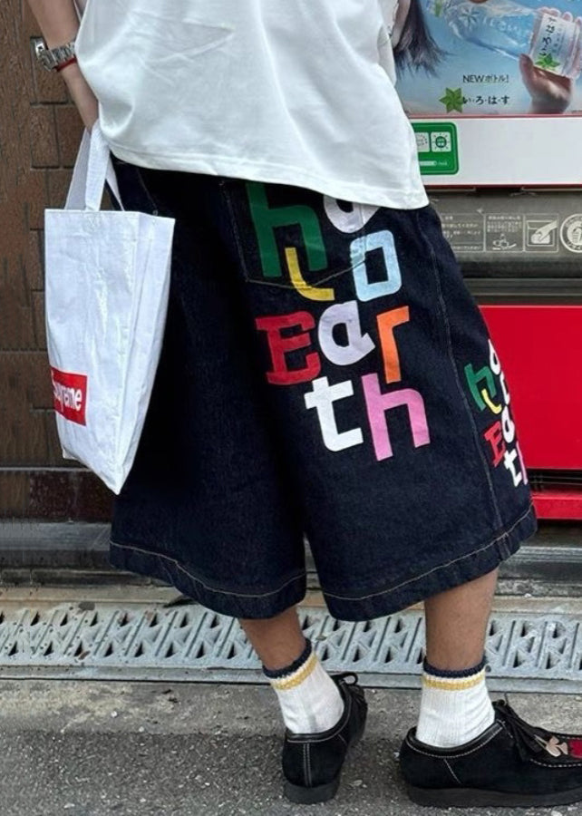 Summer Denim Letter Waist Mens Pants High Blue Modern Crop
