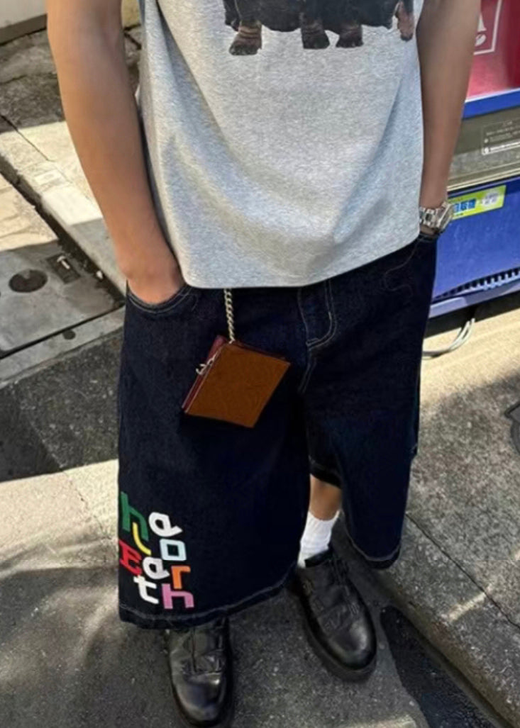 Summer Denim Letter Waist Mens Pants High Blue Modern Crop