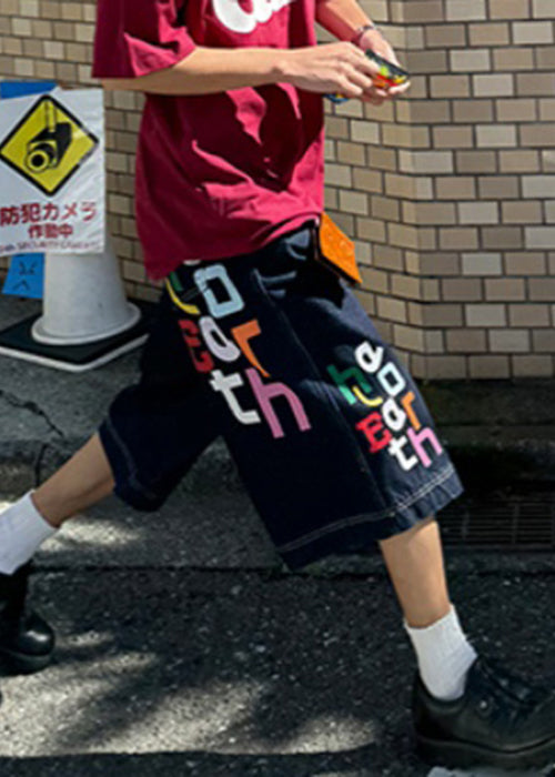 Summer Denim Letter Waist Mens Pants High Blue Modern Crop