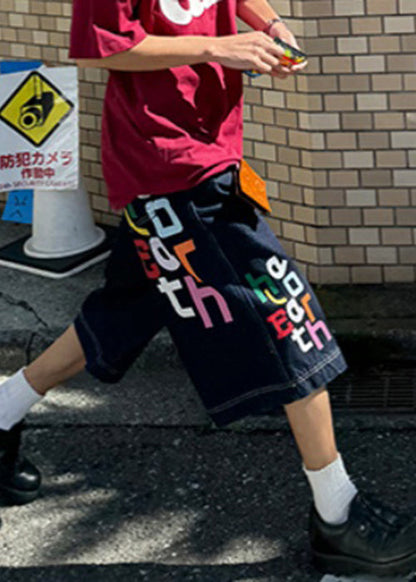 Summer Denim Letter Waist Mens Pants High Blue Modern Crop