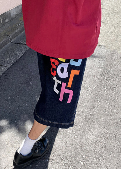 Summer Denim Letter Waist Mens Pants High Blue Modern Crop