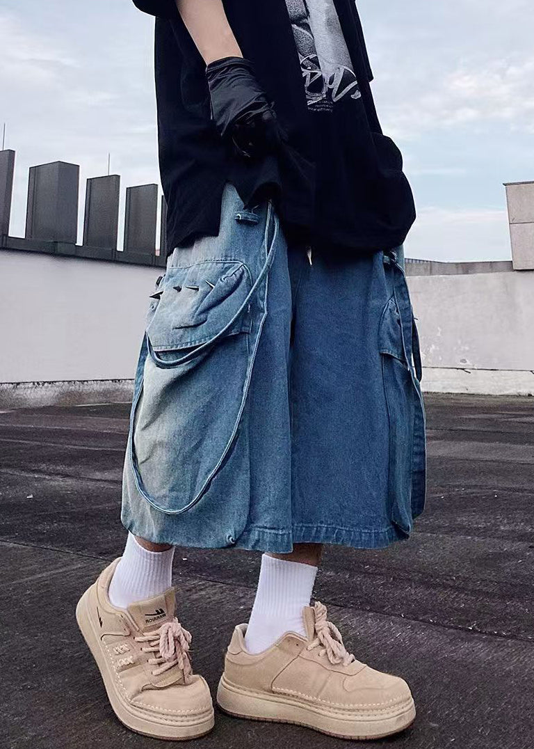 Pockets Shorts Summer Denim Modern Mens Blue Oversized