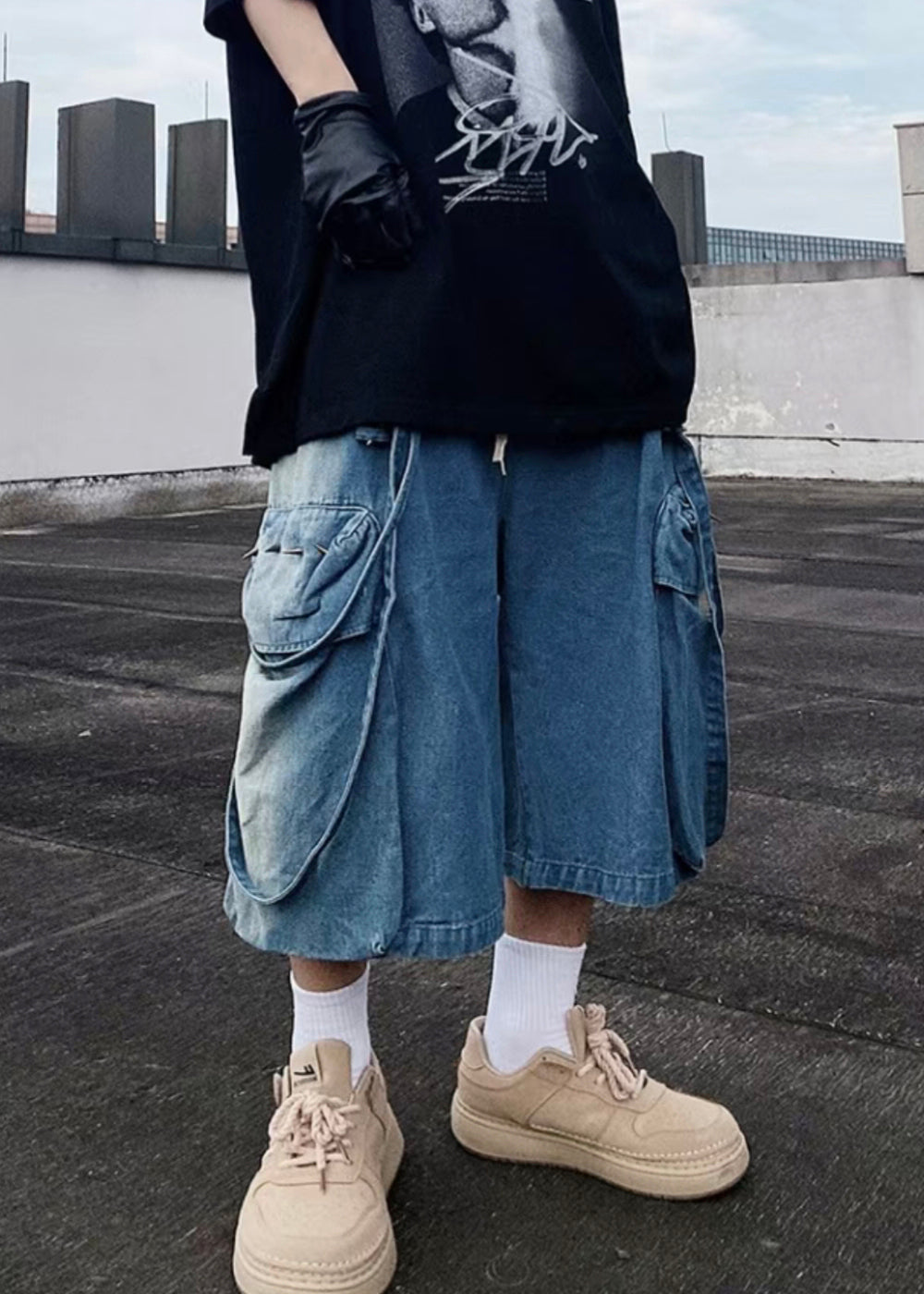 Pockets Shorts Summer Denim Modern Mens Blue Oversized