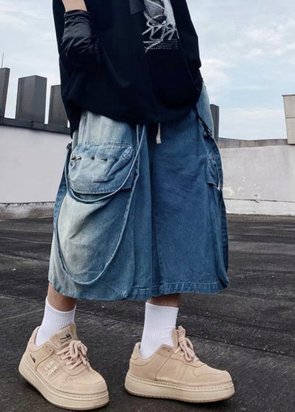 Pockets Shorts Summer Denim Modern Mens Blue Oversized