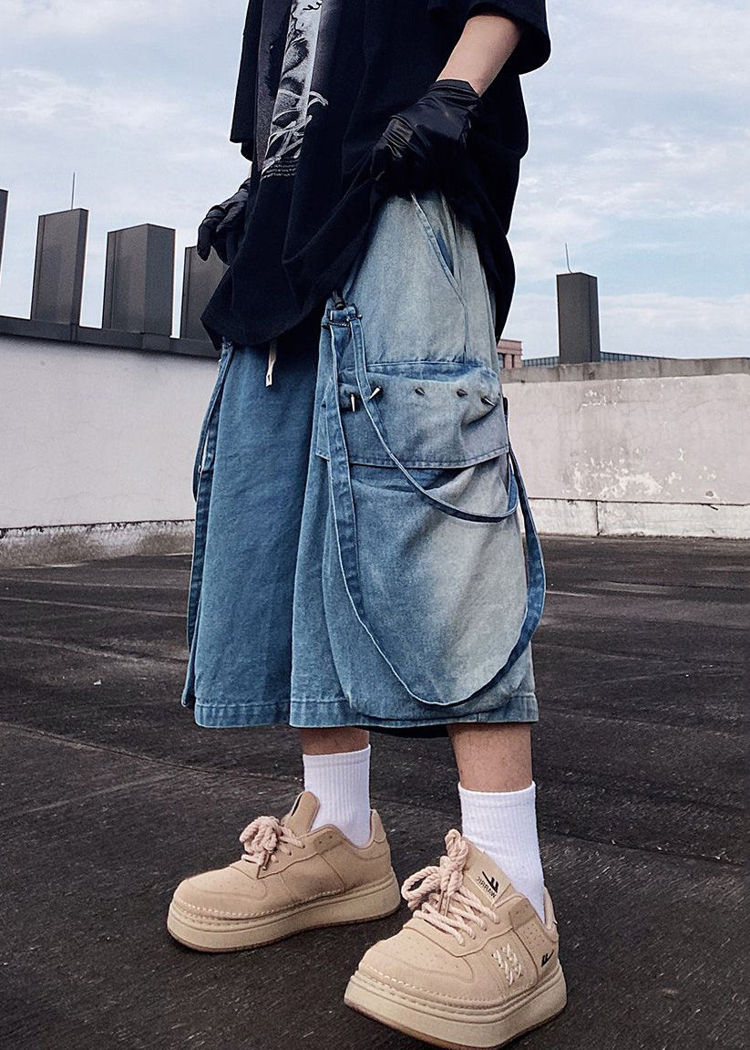Pockets Shorts Summer Denim Modern Mens Blue Oversized