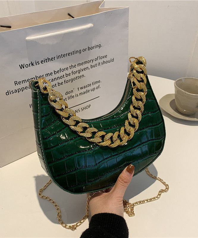 Green Faux Modern Linked Shoulder Bags Leather Chain