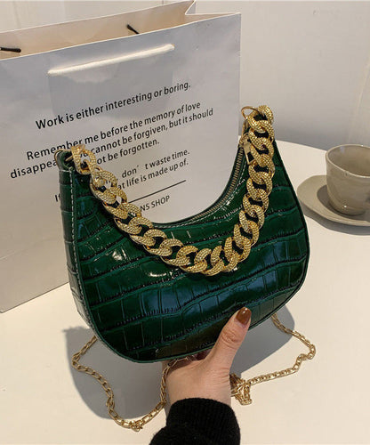 Green Faux Modern Linked Shoulder Bags Leather Chain