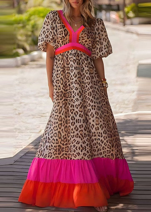 Long Patchwork Print Dress Summer Modern Leopard