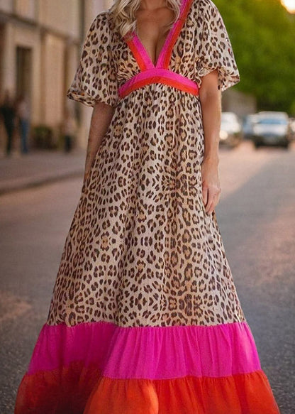 Long Patchwork Print Dress Summer Modern Leopard