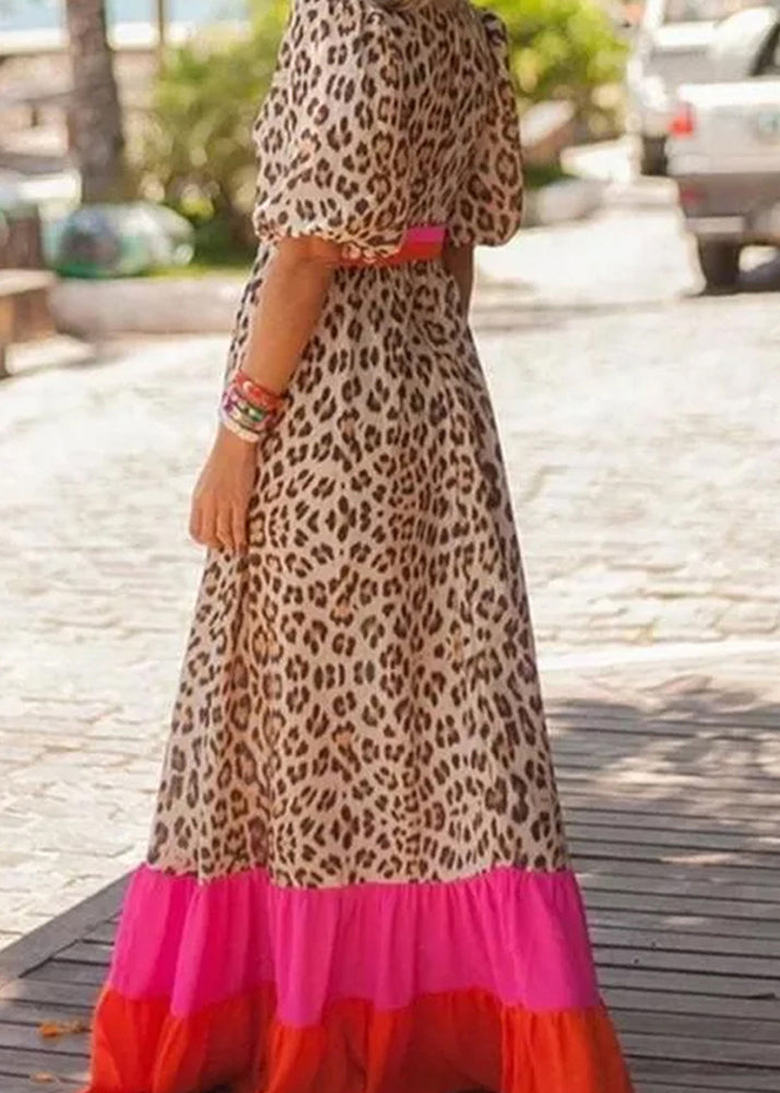 Long Patchwork Print Dress Summer Modern Leopard