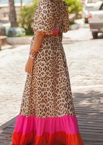 Long Patchwork Print Dress Summer Modern Leopard