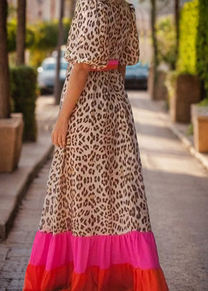 Long Patchwork Print Dress Summer Modern Leopard