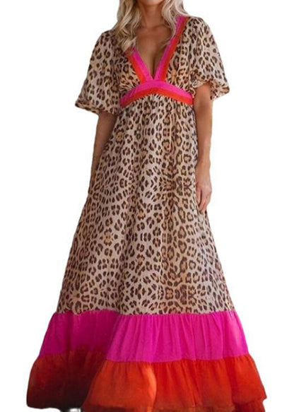 Long Patchwork Print Dress Summer Modern Leopard