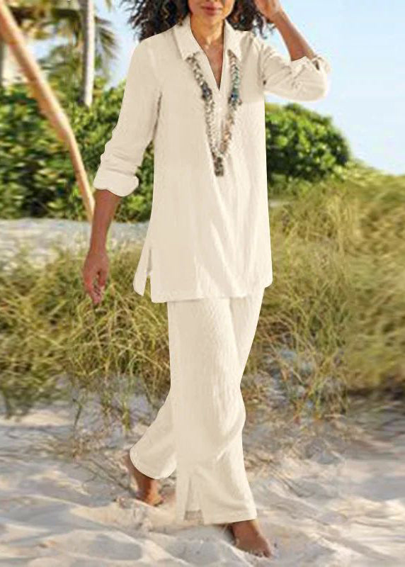 Pan Wide Peter Two Natural Khaki Leg Collar Pants Shirt And