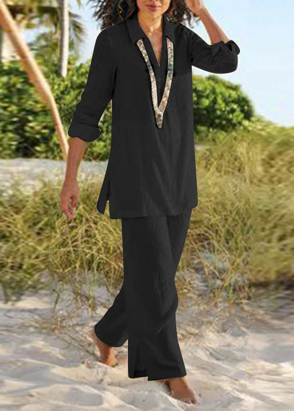 Pan Wide Peter Two Natural Khaki Leg Collar Pants Shirt And