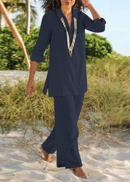 Pan Wide Peter Two Natural Khaki Leg Collar Pants Shirt And