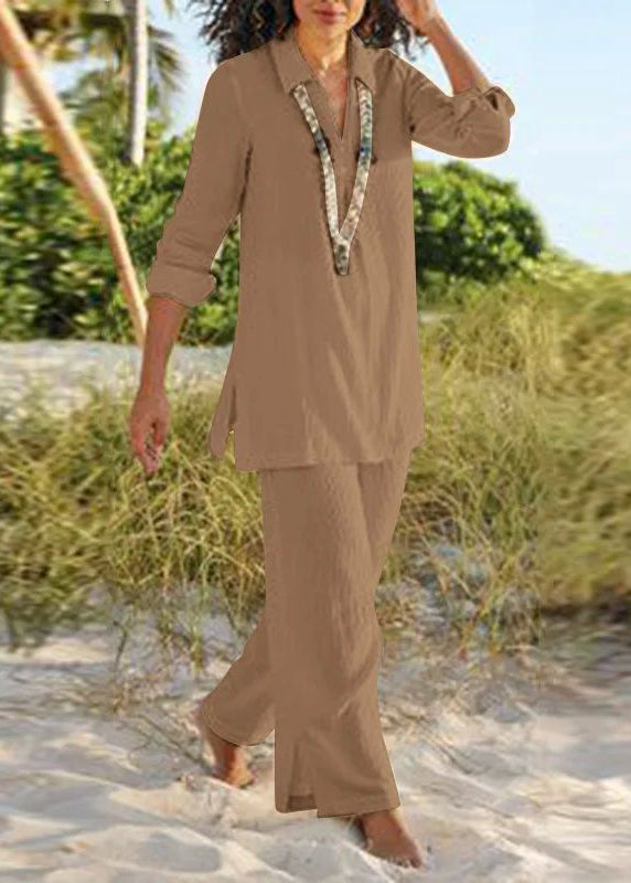 Pan Wide Peter Two Natural Khaki Leg Collar Pants Shirt And